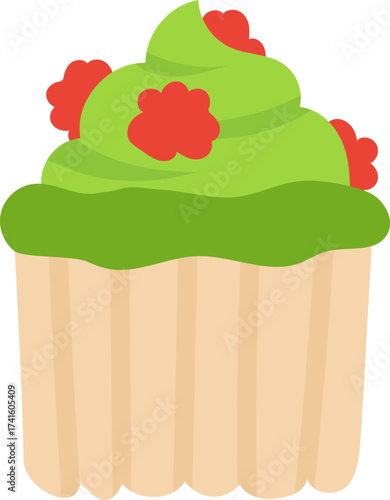 Cupcake with green frosting and red sprinkles illustration