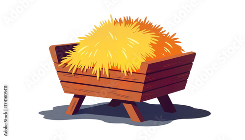 Hay in wooden manger with bright yellow straw in a rustic style  