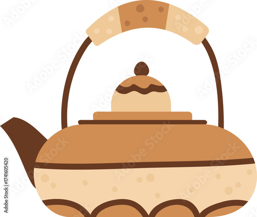 Brown ceramic teapot preparing hot tea beverage