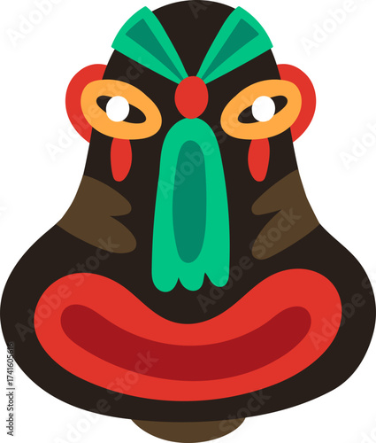 Colorful tribal mask representing ancient ethnic culture icon