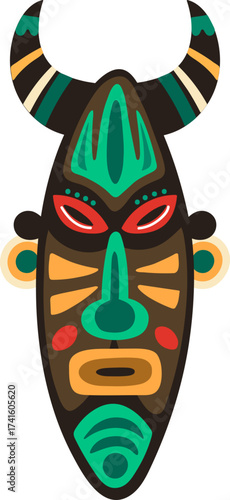 African tribal mask with horns representing ethnic culture and art