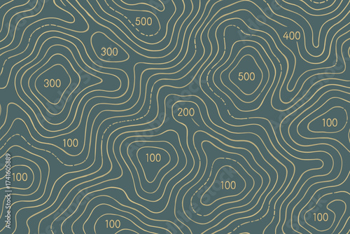 Contour lines illustrate terrain elevations with clear markings on deep blue background