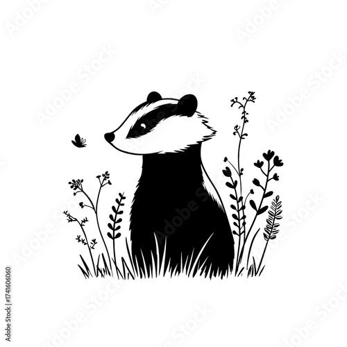 Badger. Badger simple black and white line art vector logo