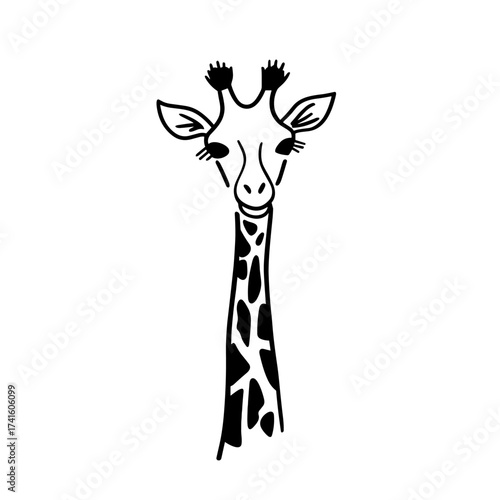 Giraffe. Giraffe simple black and white line art vector logo