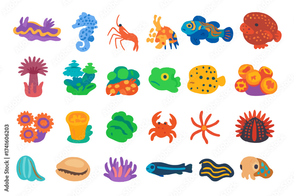 Obraz premium Colorful underwater creatures and corals found in a vibrant marine ecosystem