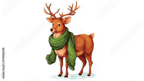 Festive Charming Reindeer with Green Scarf - Holiday Season Image