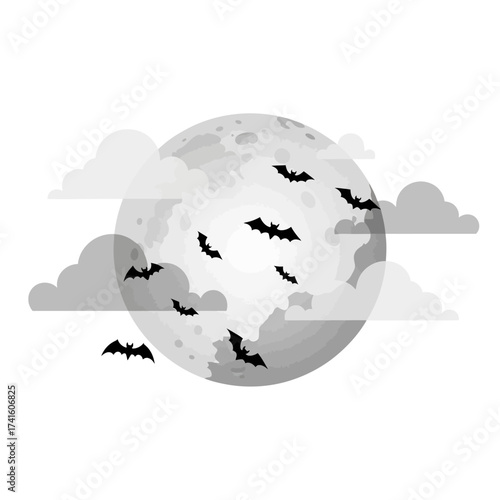 Bats Flying in Front of a Full Moon with Clouds.