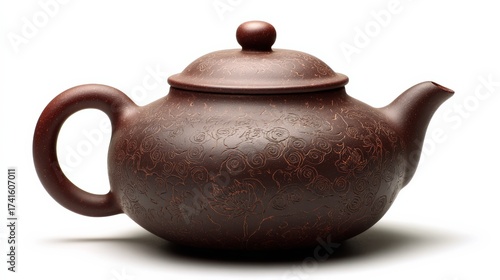 Elegant teapot with intricate design in rich brown hue suitable for tea brewing and decorative use