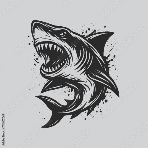 Vector Shark Splash Emblem in Minimalist Style