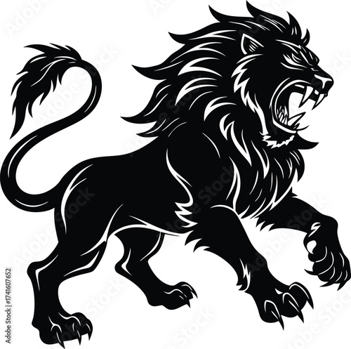 Lion Silhouette: A fierce lion in silhouette roars powerfully, with majestic mane and sharp claws. This graphic evokes strength and dominance