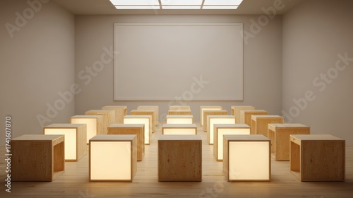 Contemporary minimalist lighted cubes in modern indoor setting