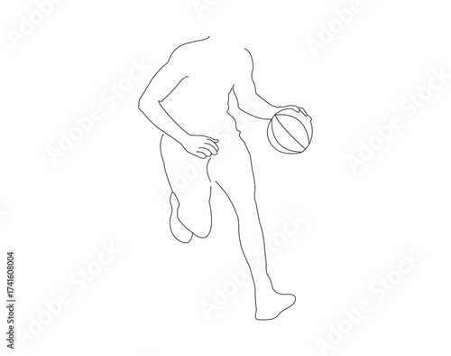 Line drawing of a basketball player dribbling