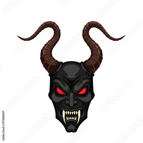 Menacing Devil Mask with Horns and Red Eyes.