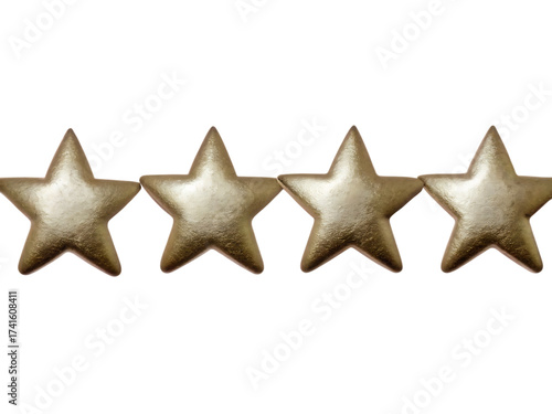 Four golden star shaped stud earrings isolated on a transparent background stars