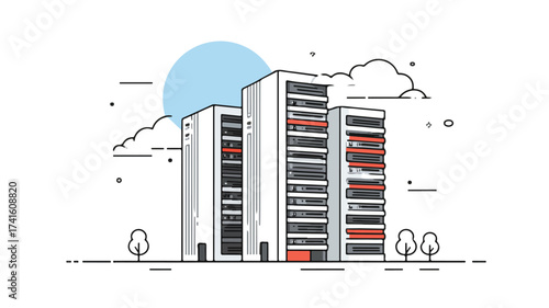 Modern Data Center Building Illustration for Technology Concepts