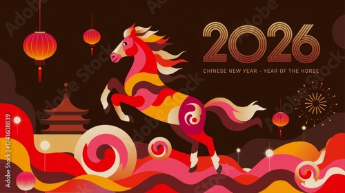 Abstract Chinese New Year 2026 Year of the Horse Vector Art
