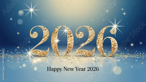 Sparkling Gold 2026 Happy New Year Blue Background
 banner