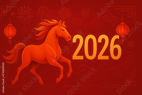 Minimalist Chinese New Year 2026 Year of the Horse Vector red