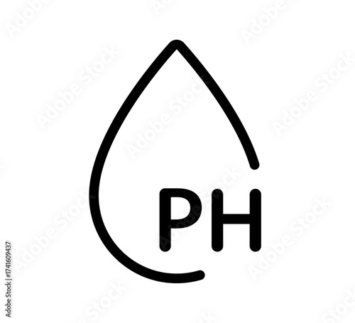 PH balance icon. Neutral water level. Water PH measure. Neutral balance skin. Drop line icon. Healthcare design web symbol. Vector illustration isolated on white background.