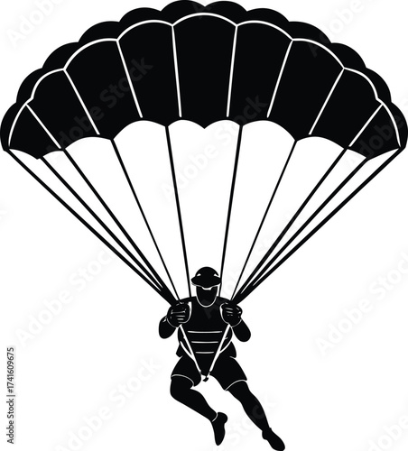 soaring Adventure: A daring individual descends from the sky, under the support of a meticulously crafted parachute, embodying the spirit of thrill-seeking and conquering heights.