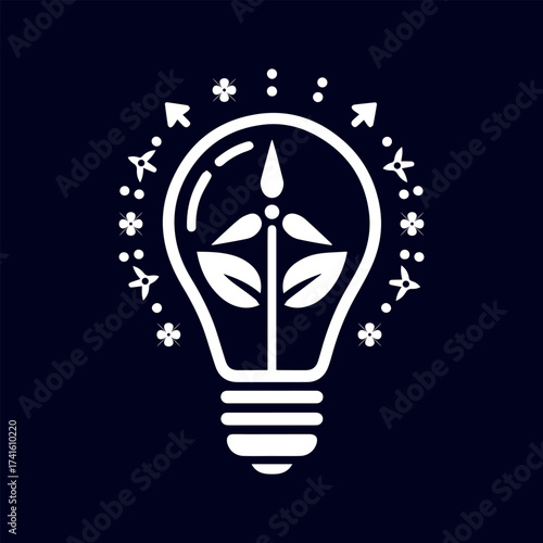 Eco-Friendly Energy Concept Lightbulb with Wind Turbine and Leaves
