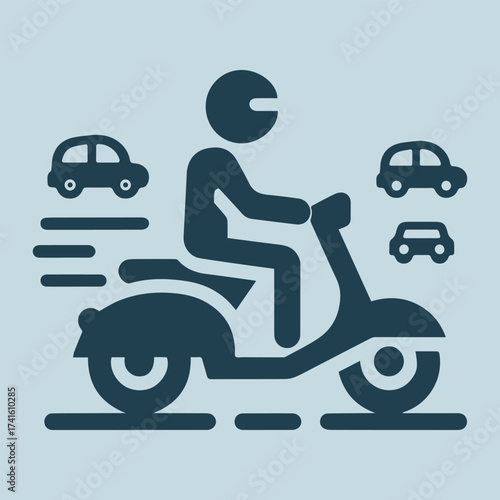 Scooter Rider Navigating Traffic, Delivery & Commute Icon