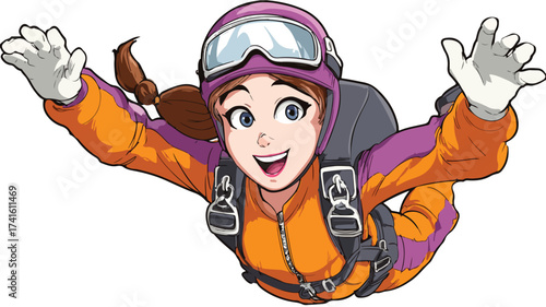 Joyful Woman Skydiving Cartoon Avatar Vector Illustration