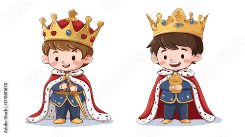 Little Royal King Cartoon Vector - Regal Fantasy Character with Crown and Scepter