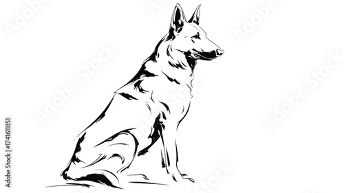 Minimalist Isolated Military War Dog on White Background