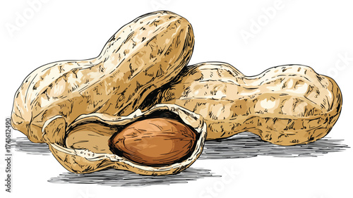 Delicious Peanuts Food Vector Art with Outline Isolated on White Background