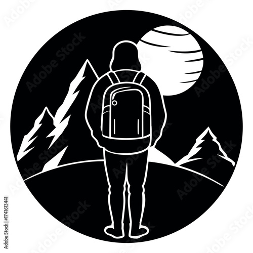 Clean Silhouette of Traveller on White Background