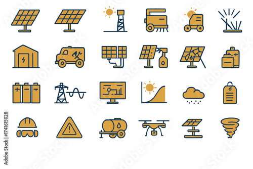 Solar energy icons representing sustainable technology and environmental awareness in modern design