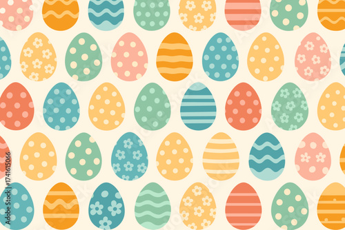 Colorful Easter eggs pattern on a light background for spring celebrations and seasonal decorations
