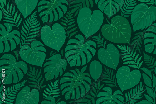 Lush green tropical leaves creating a vibrant and serene pattern in nature-inspired design