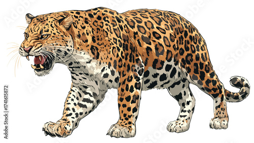 Wild Roaring Jaguar Leopard Full Body Vector Illustration