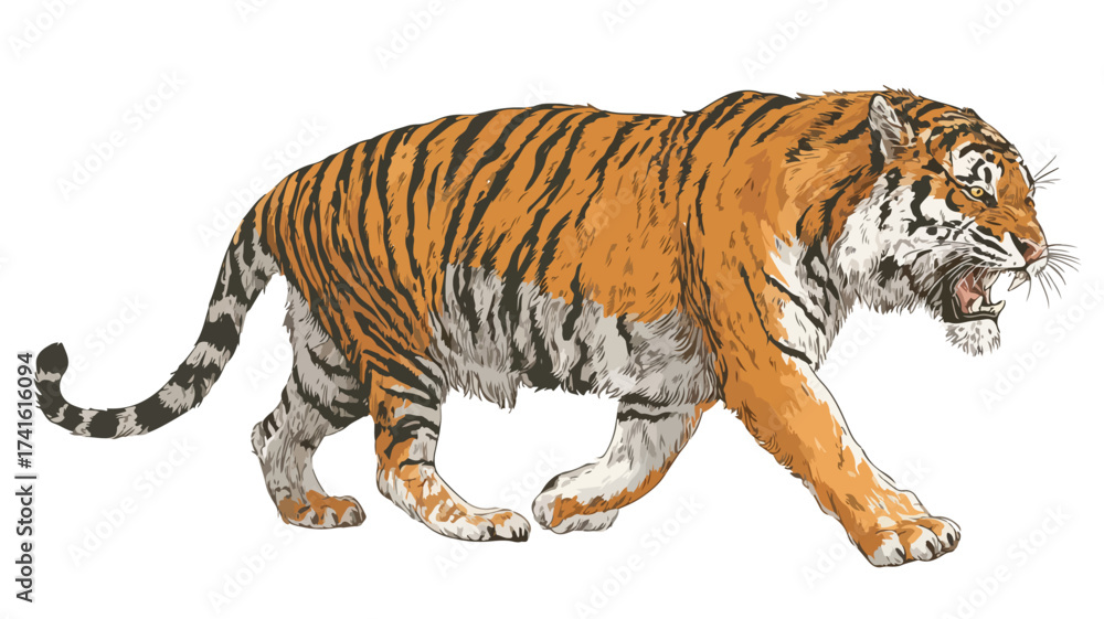 Obraz premium Wild Roaring Tiger Full Body Vector Illustration for Graphic Design Projects