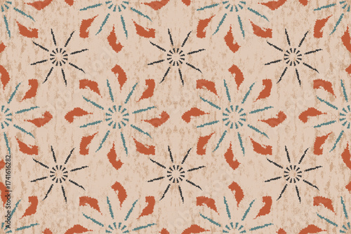 Ikat geometric folklore ornament. Oriental vector damask pattern. Ancient art of the Arabesque. Tribal ethnic texture. Spanish motif on the carpet. Aztec style. Indian rug. Gypsy, Mexican embroidery.