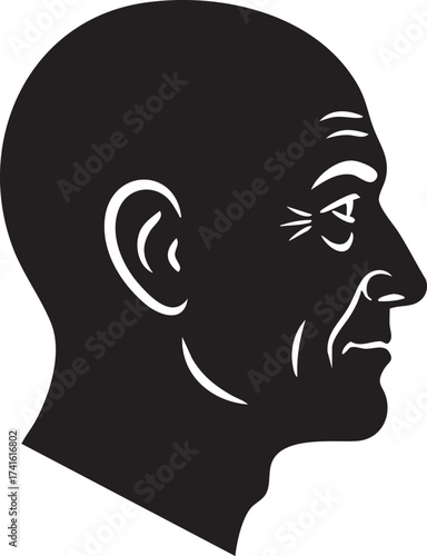 Senior Bald Man Head Profile Silhouettes Icon