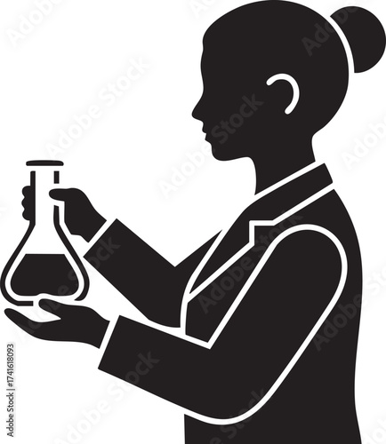 Woman Scientist Holding Erlenmeyer Flask Silhouette Icon