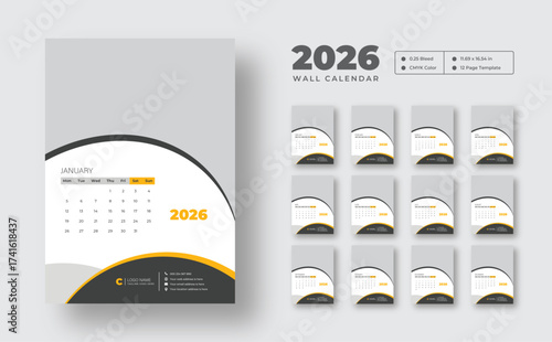 Printable 2026 wall calendar | Editable 12-month planner template | Week starts on Monday | Minimal layout for studio, office, or home