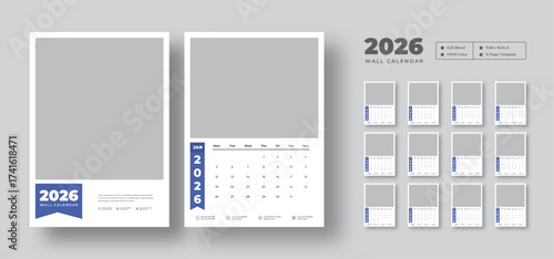 Printable 2026 wall calendar | Editable 12-month planner template | Week starts on Monday | Minimal layout for studio, office, or home