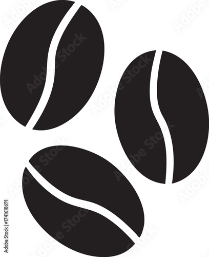 Minimalist black coffee bean icon set with white groove detail isolated on clean background for branding
