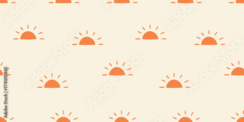 Seamless pattern with bright suns on a light background