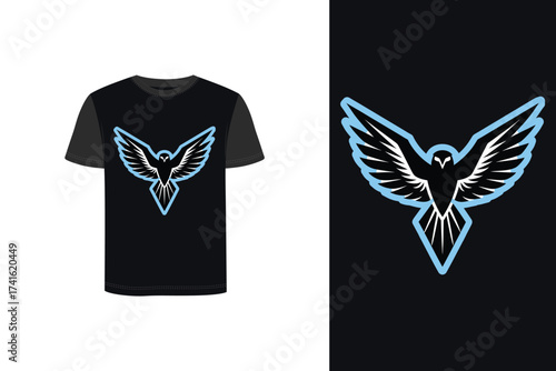 Tshirt mockup falcon logo with blue outline t-shirt bird graphic