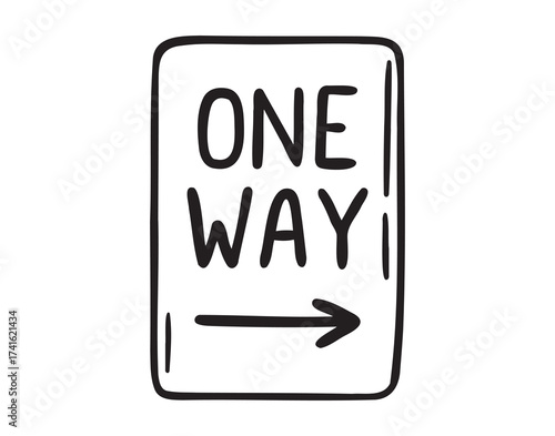 one way sign with arrow icon doodle hand drawn. Outline line drawing clipart symbol