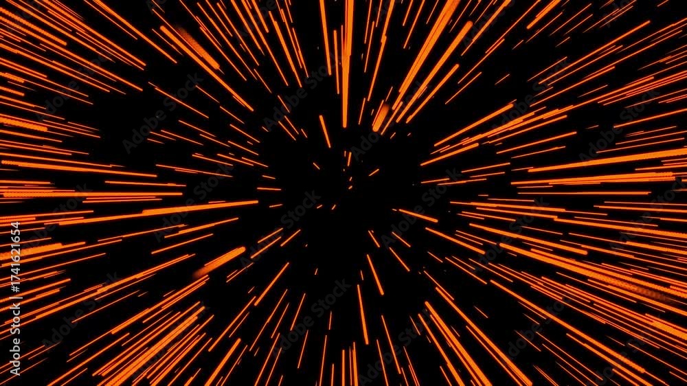 Hyperspace Jump Warp Speed Visual Fx/ Animation of a stunning space themed background of an neon hyperspace jump with orange warp speed visual fx and shining starburst in a seamless loop