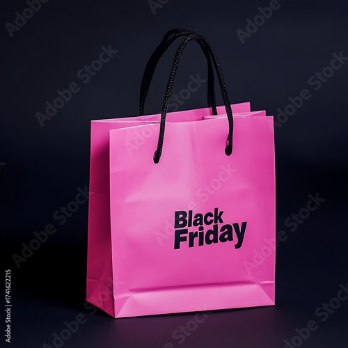 Pink Black Friday shopping bag on dark background