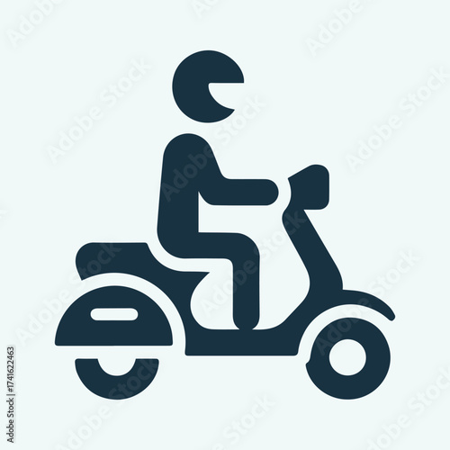 A man and a silhouette of a man riding a vintage Vespa scooter with cartoon-style vector illustration