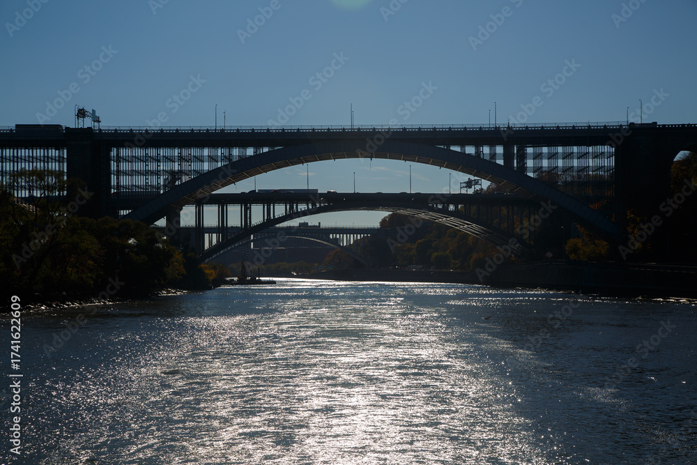 Fototapeta premium Washington, Alexander Hamilton and High Bridges over Harlem river, Little Dominican Republic, New York City, United States