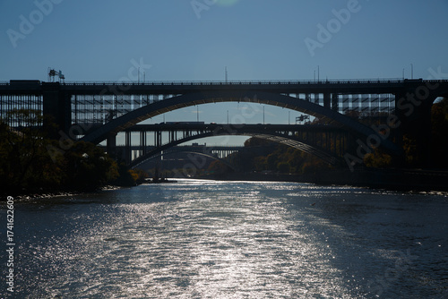 Washington, Alexander Hamilton and High Bridges over Harlem river, Little Dominican Republic, New York City, United States